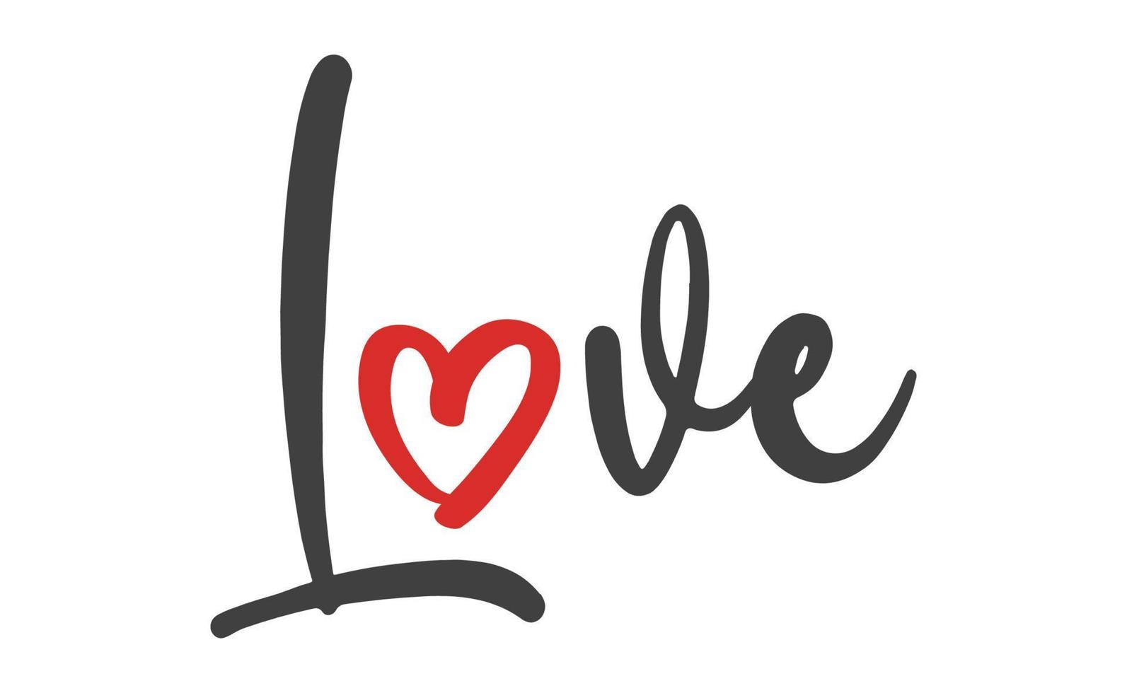 Love text lettering. O letter replaced by heart shape. Valentine's day design. vector