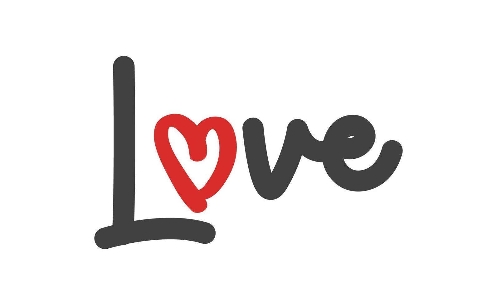 Love text lettering. O letter replaced by heart shape. Valentine's day design. vector