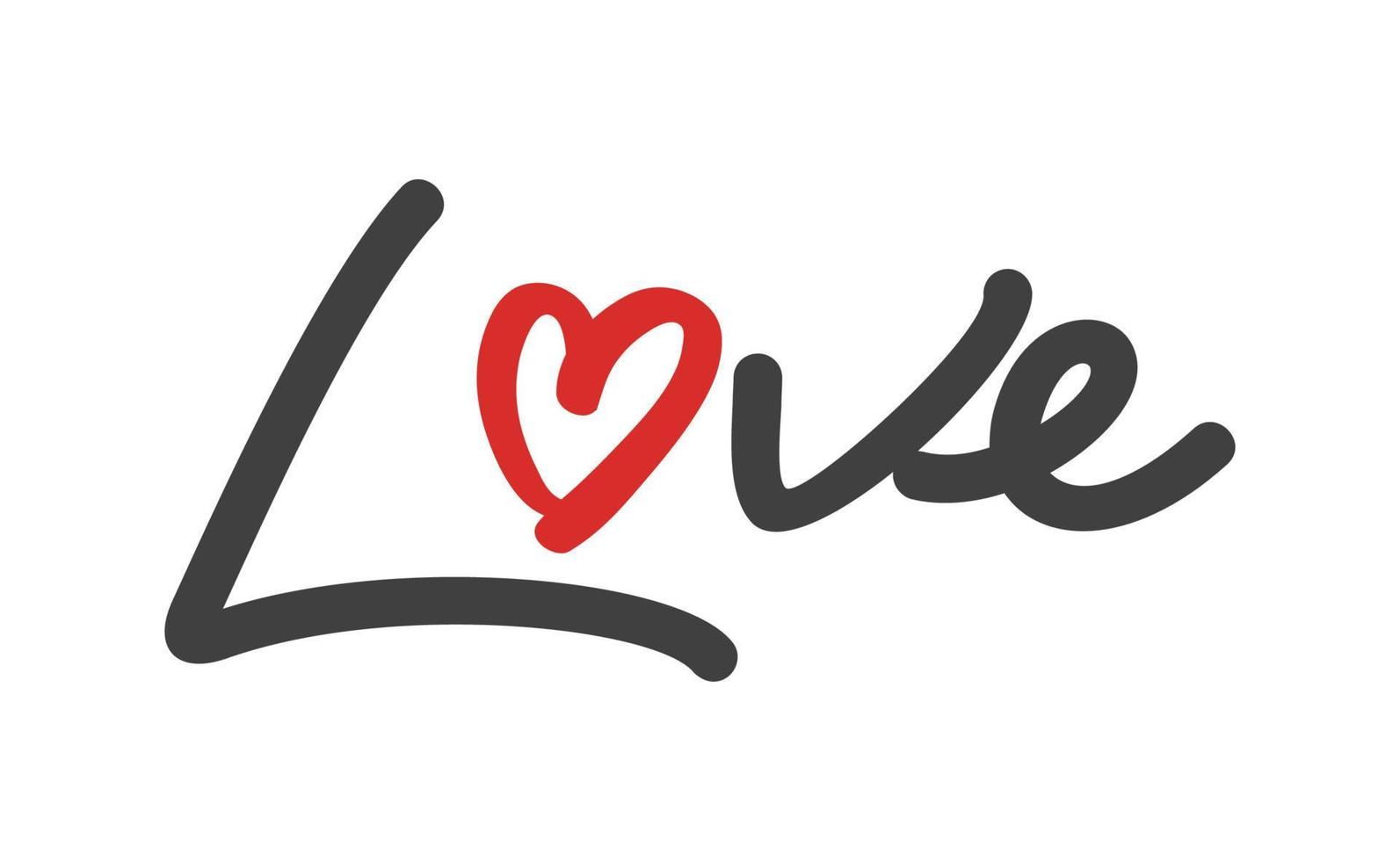 Love text lettering. O letter replaced by heart shape. Valentine's day design. vector