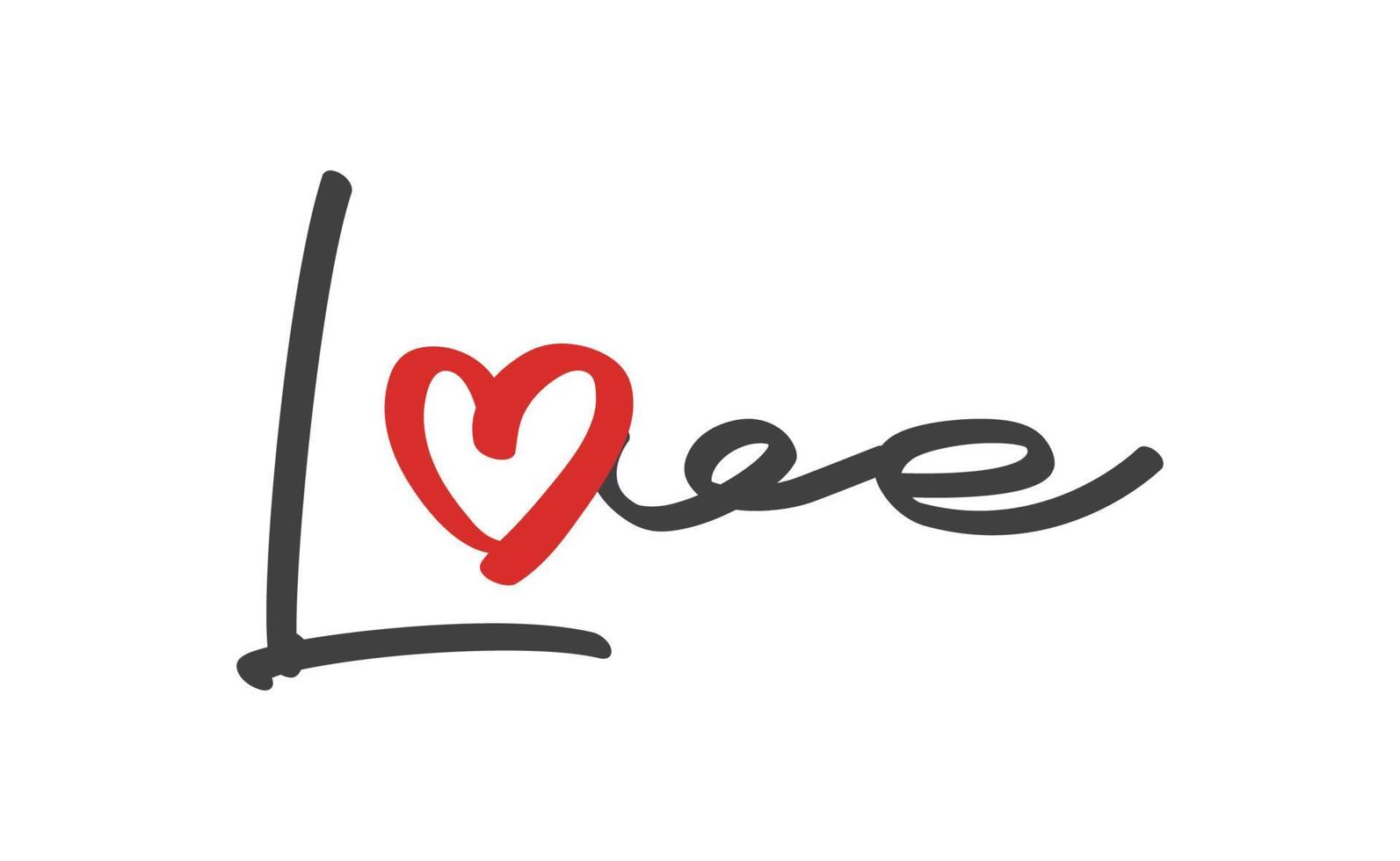 Love text lettering. O letter replaced by heart shape. Valentine's day design. vector