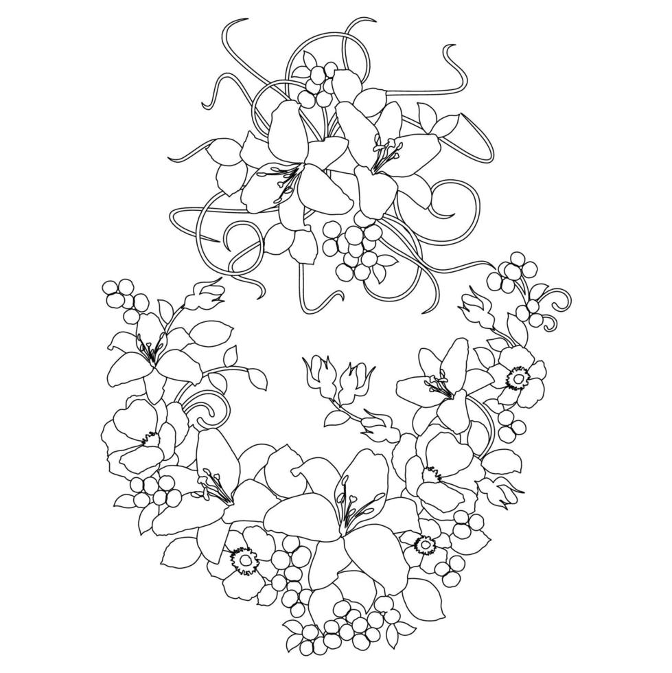 Floral Coloring Pages,Flower Line Arts,Silhouette Art Line Floral Patterns,Outline Black And White Flower Drawing,Contour Botanical Graphics,Floral Design On White Background,Basic Flower Design vector