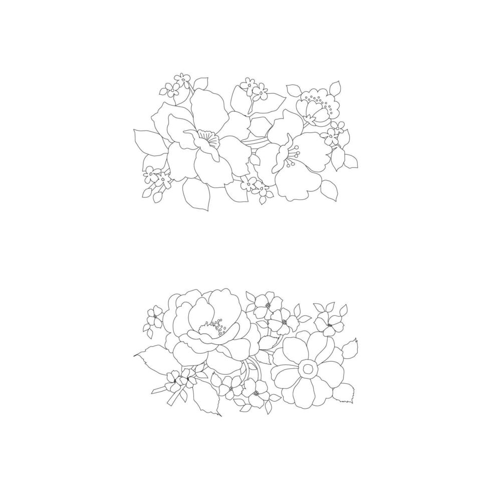 Floral Coloring Pages,Flower Line Arts,Silhouette Art Line Floral Patterns,Outline Black And White Flower Drawing,Contour Botanical Graphics,Floral Design On White Background,Basic Flower Design vector