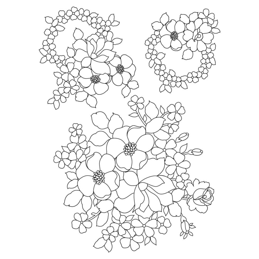 Floral Coloring Pages,Flower Line Arts,Silhouette Art Line Floral Patterns,Outline Black And White Flower Drawing,Contour Botanical Graphics,Floral Design On White Background,Basic Flower Design vector