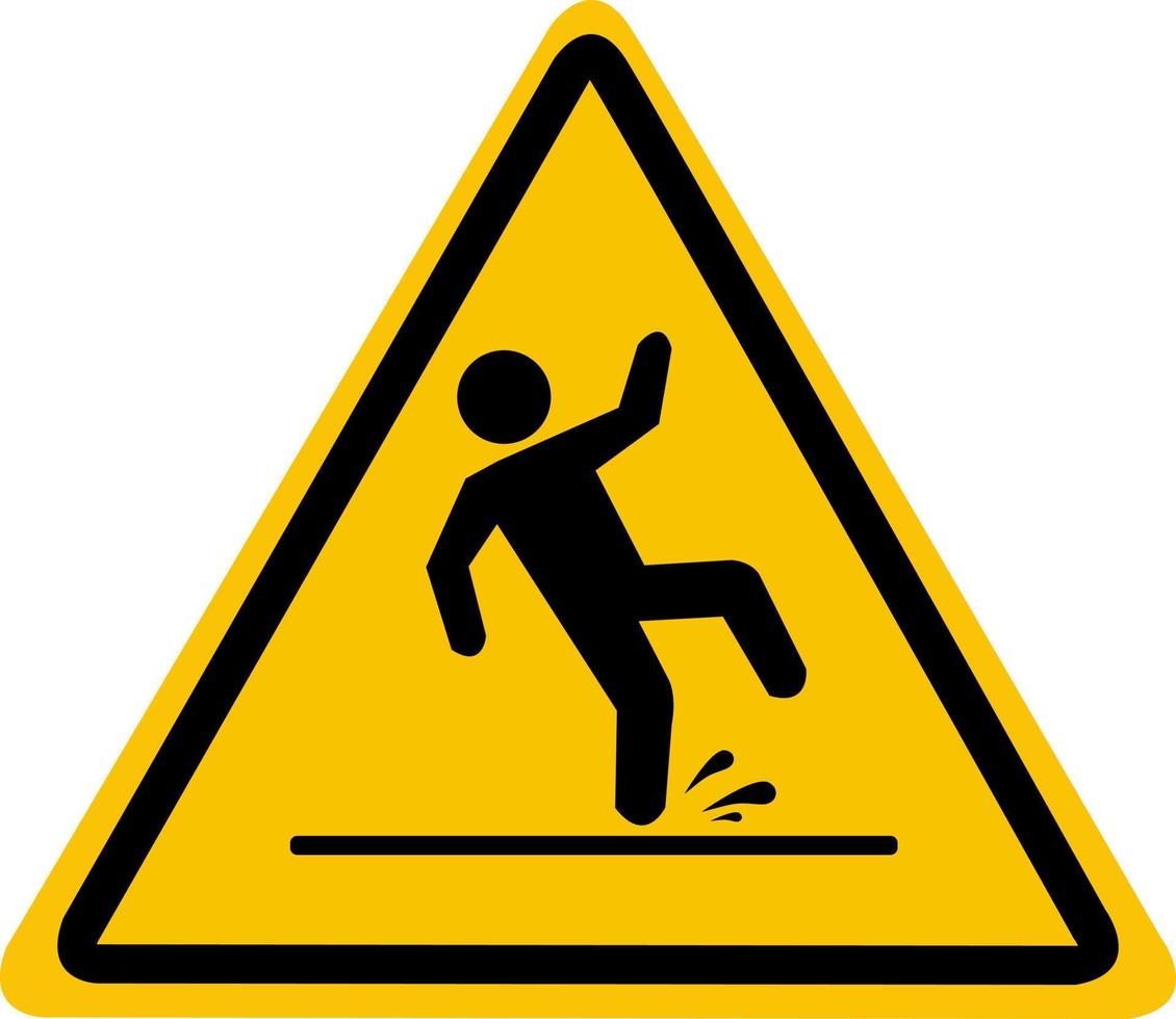 Slippery wet floor. The falling man is highlighted on the yellow triangle. Caution and warning. vector