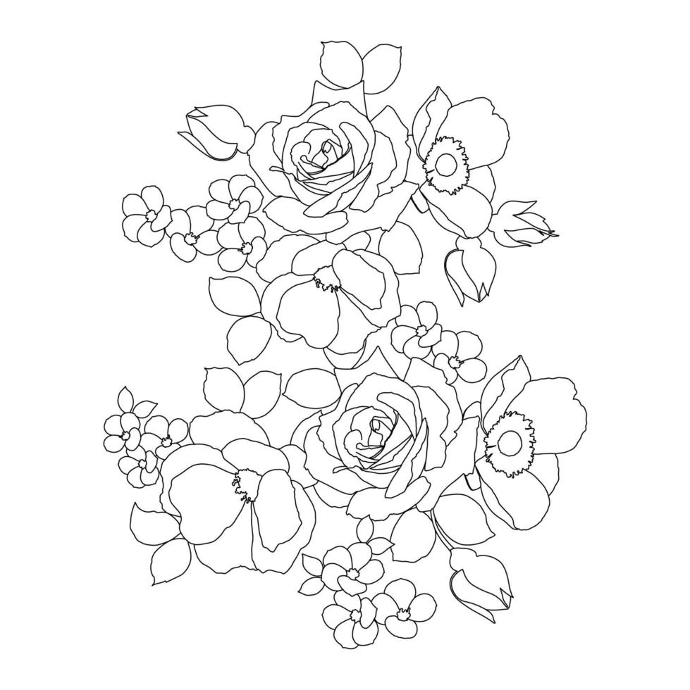 Floral Coloring Pages,Flower Line Arts,Silhouette Art Line Floral Patterns,Outline Black And White Flower Drawing,Contour Botanical Graphics,Floral Design On White Background,Basic Flower Design vector