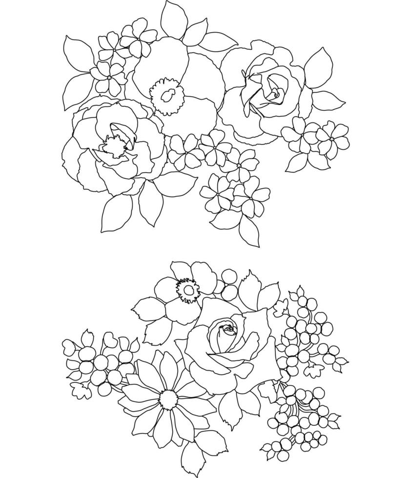 Floral Coloring Pages,Flower Line Arts,Silhouette Art Line Floral Patterns,Outline Black And White Flower Drawing,Contour Botanical Graphics,Floral Design On White Background,Basic Flower Design vector