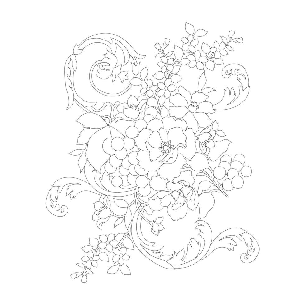 Floral Coloring Pages,Flower Line Arts,Silhouette Art Line Floral Patterns,Outline Black And White Flower Drawing,Contour Botanical Graphics,Floral Design On White Background,Basic Flower Design vector