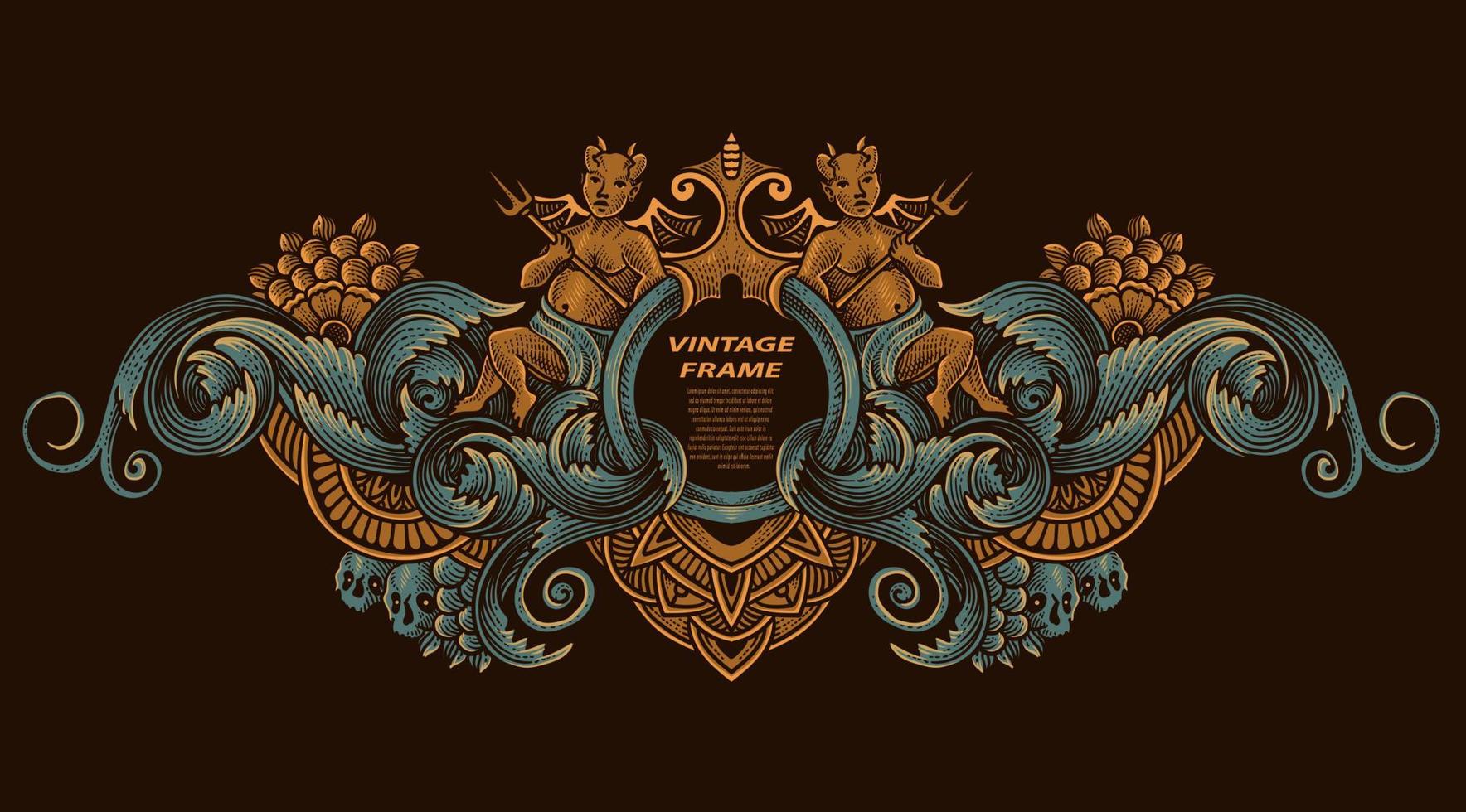 Isolated frames in baroque antique style. engraving ornament frames. vector