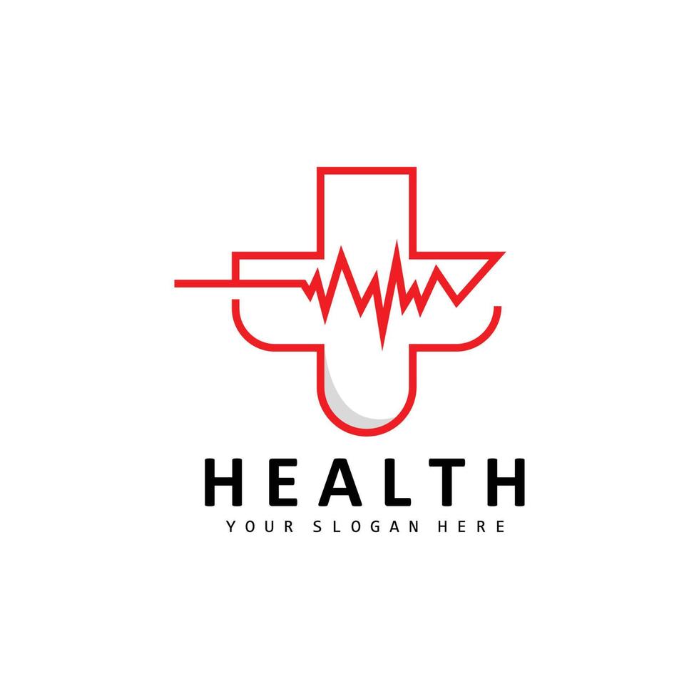 Healthcare Logo, Nursing And Wellness Design, Stethoscope Icon And Simple Line Vector Wave