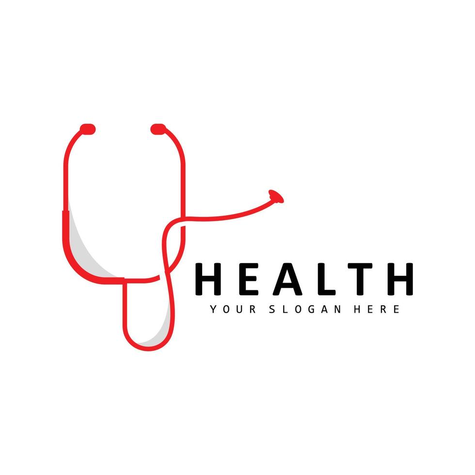 Healthcare Logo, Nursing And Wellness Design, Stethoscope Icon And Simple Line Vector Wave