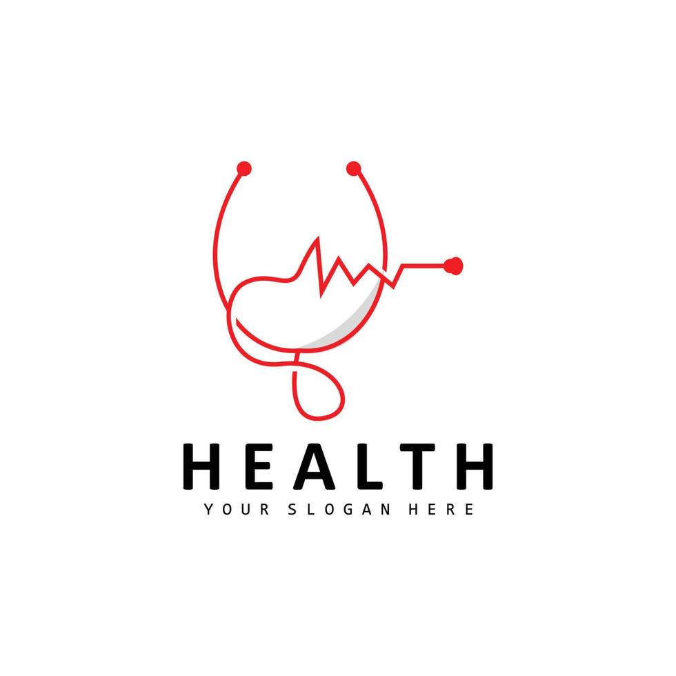 Healthcare Logo, Nursing And Wellness Design, Stethoscope Icon And Simple Line Vector Wave