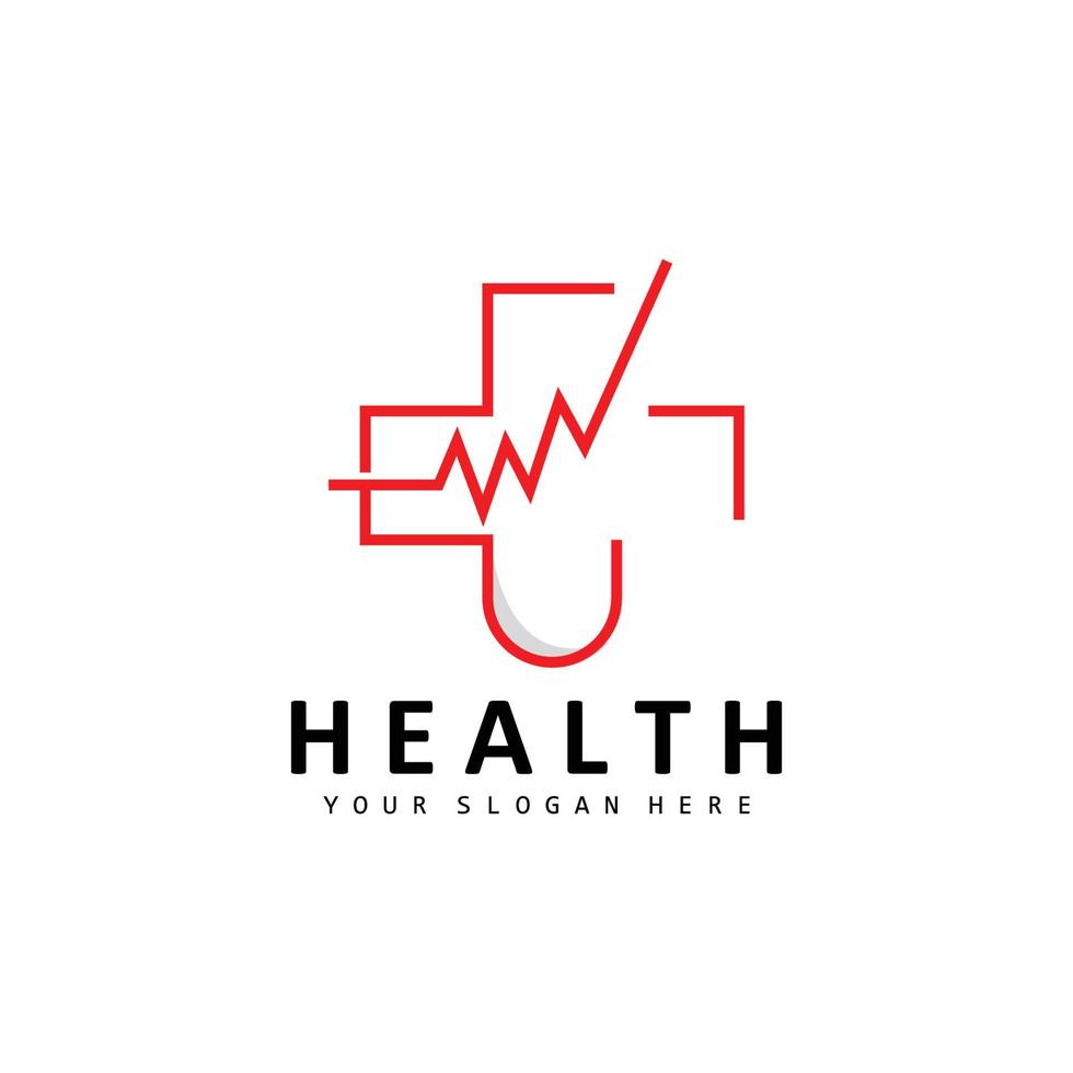 Healthcare Logo, Nursing And Wellness Design, Stethoscope Icon And Simple Line Vector Wave