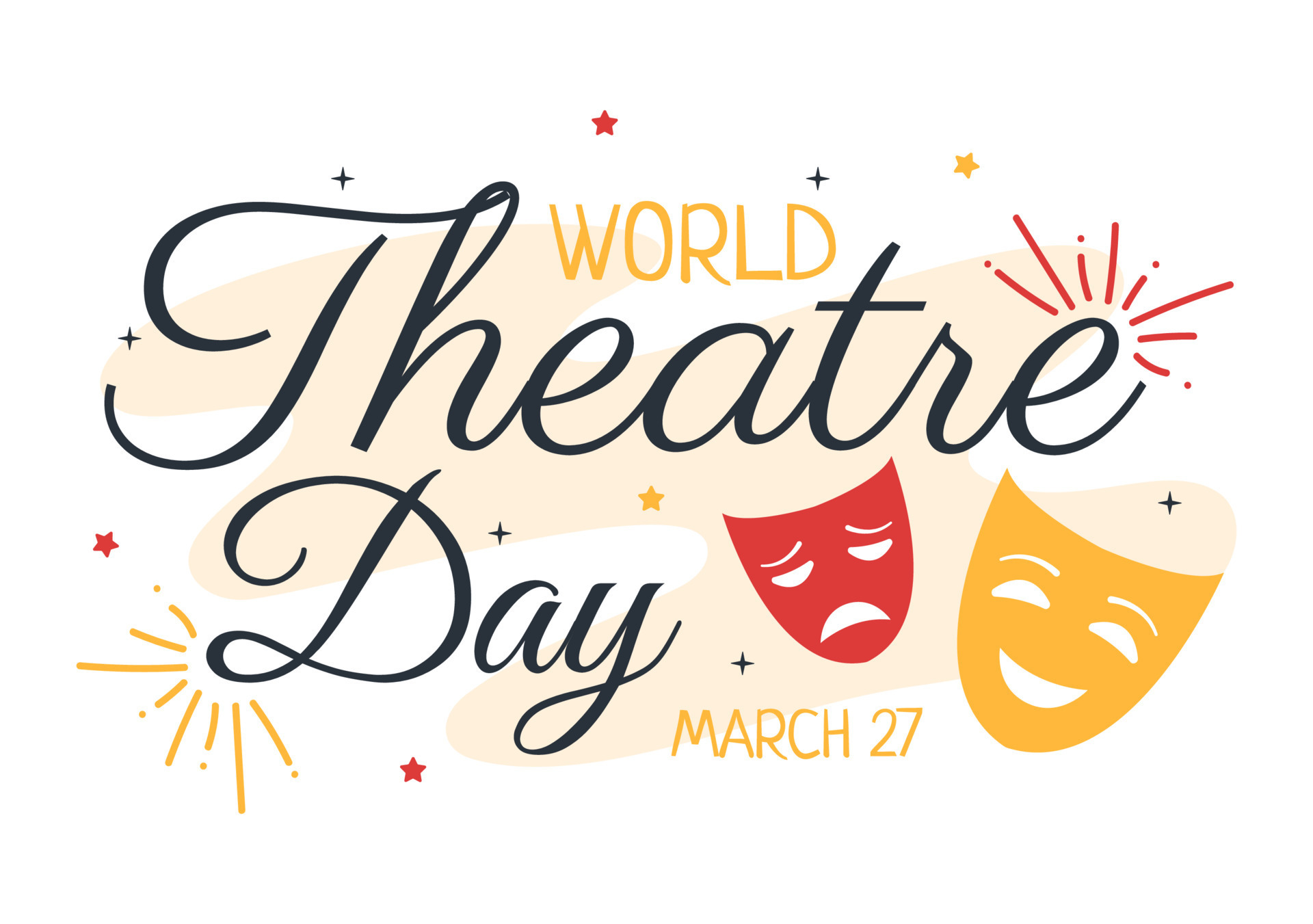 World Theatre Day on March 27 Illustration with Masks and to Celebrate