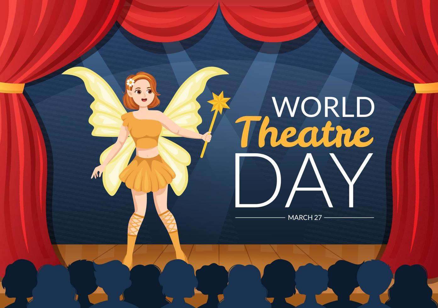 World Theatre Day on March 27 Illustration with Masks and to Celebrate Theater for Web Banner or Landing Page in Flat Cartoon Hand Drawn Templates vector