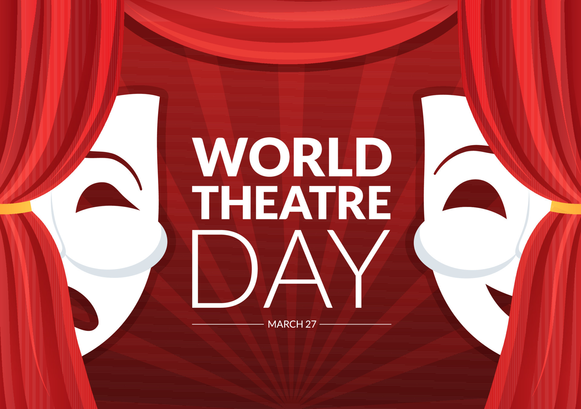 World Theatre Day on March 27 Illustration with Masks and to Celebrate