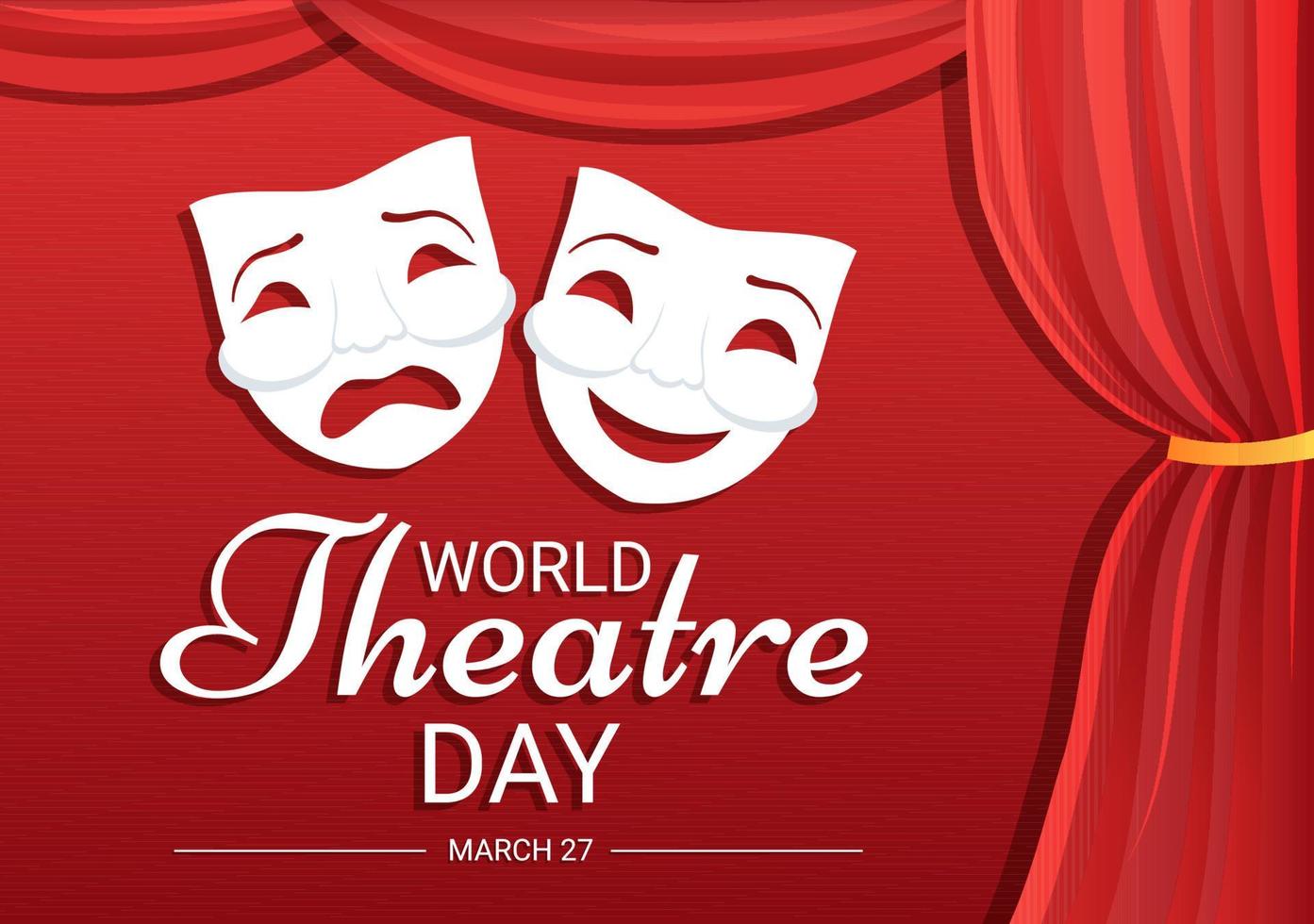 World Theatre Day on March 27 Illustration with Masks and to Celebrate Theater for Web Banner or Landing Page in Flat Cartoon Hand Drawn Templates vector