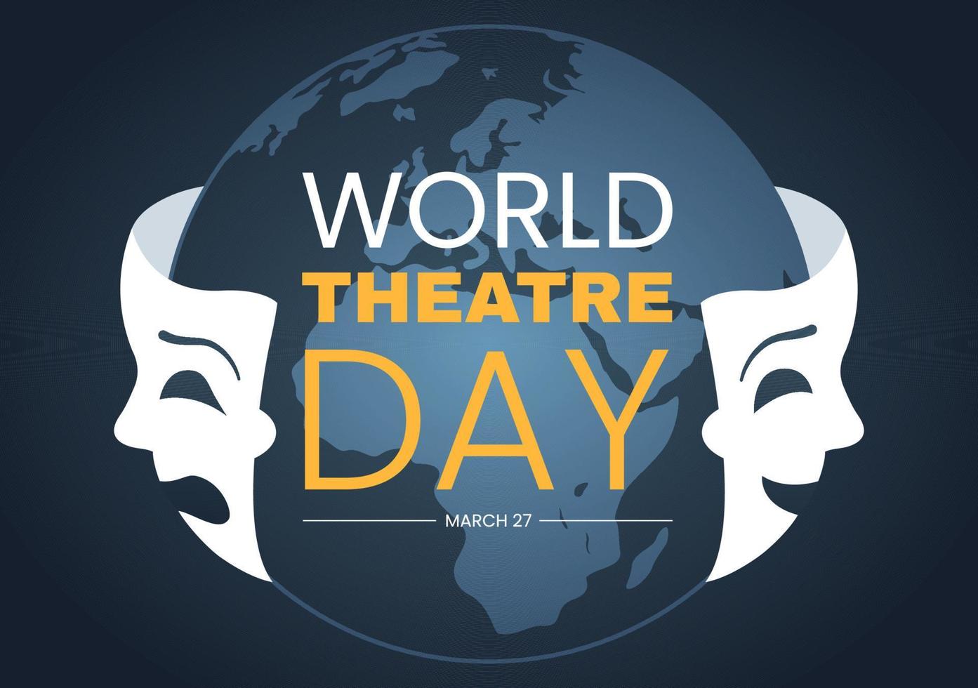 World Theatre Day on March 27 Illustration with Masks and to Celebrate Theater for Web Banner or Landing Page in Flat Cartoon Hand Drawn Templates vector