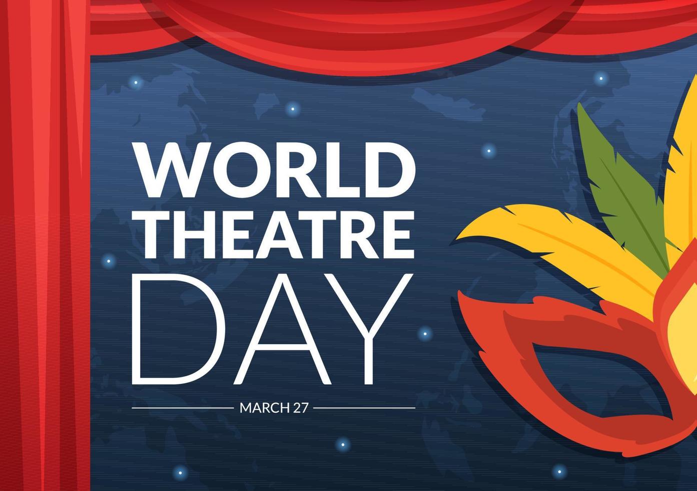 World Theatre Day on March 27 Illustration with Masks and to Celebrate Theater for Web Banner or Landing Page in Flat Cartoon Hand Drawn Templates vector