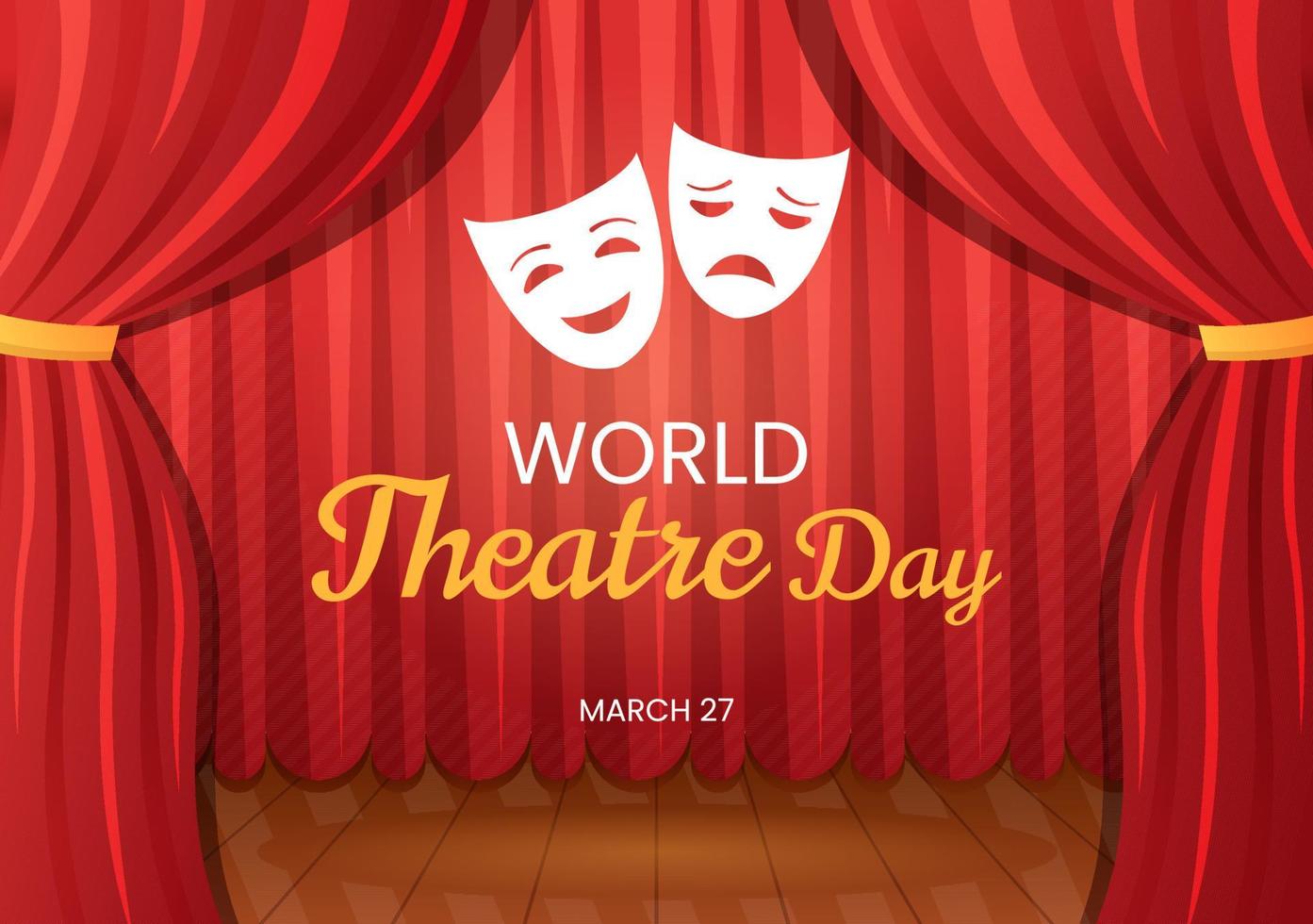 World Theatre Day on March 27 Illustration with Masks and to Celebrate Theater for Web Banner or Landing Page in Flat Cartoon Hand Drawn Templates vector