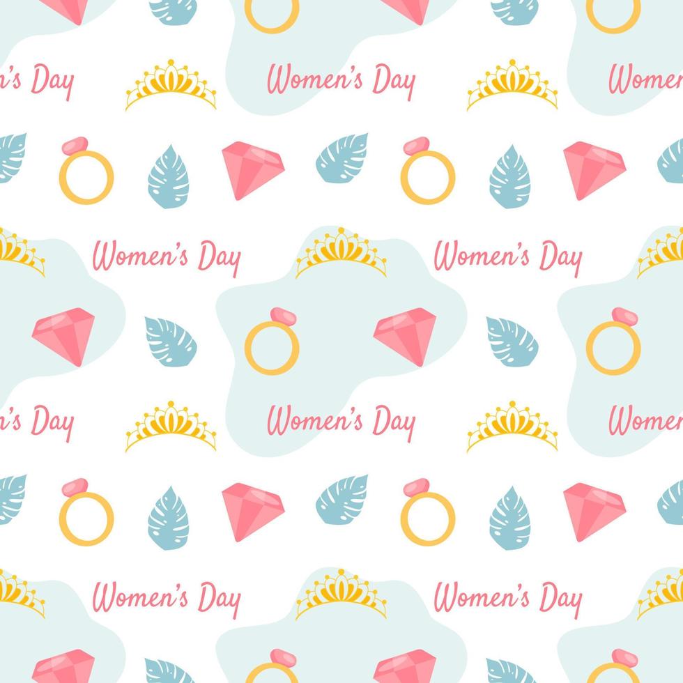 Women Day Seamless Pattern Design with Girl Ornament in Template Hand Drawn Cartoon Flat Illustration vector