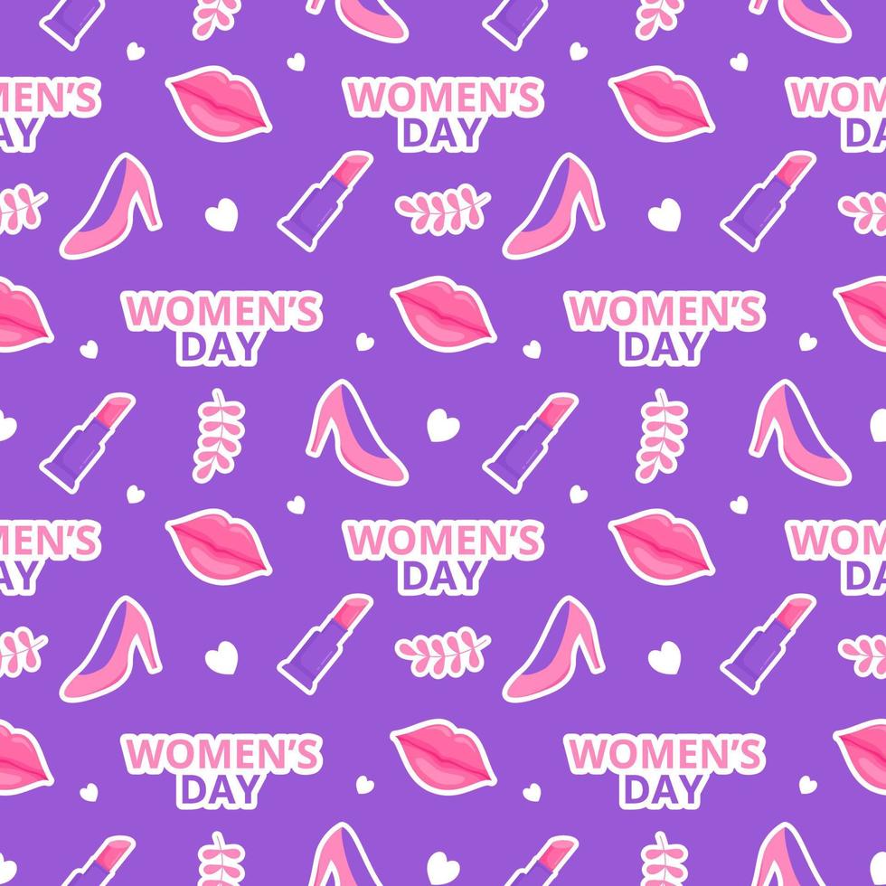 Women Day Seamless Pattern Design with Girl Ornament in Template Hand Drawn Cartoon Flat Illustration vector