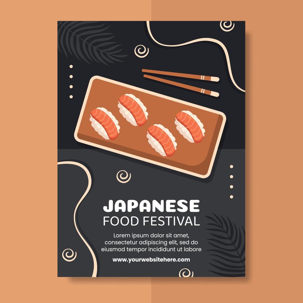 Japanese Sushi or Asian Food Poster Flat Cartoon Hand Drawn Templates Illustration vector