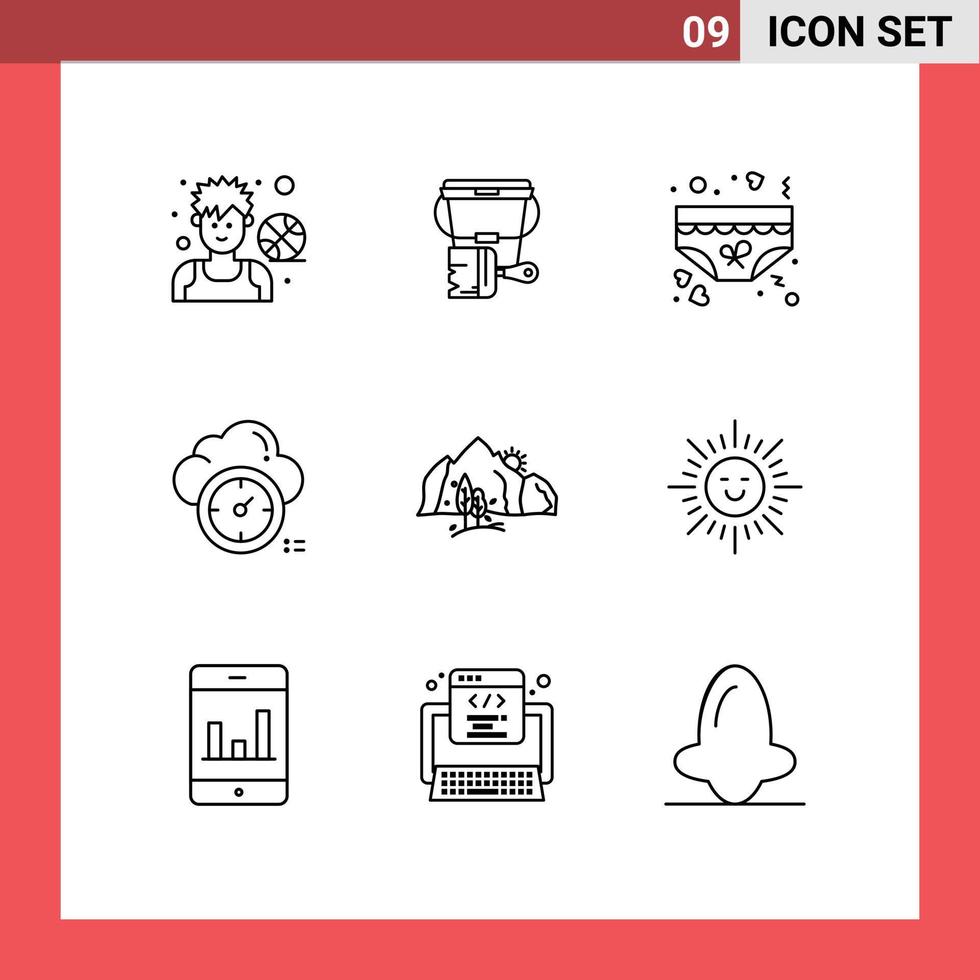 Modern Set of 9 Outlines and symbols such as cloud time brush dashboard underwear Editable Vector Design Elements
