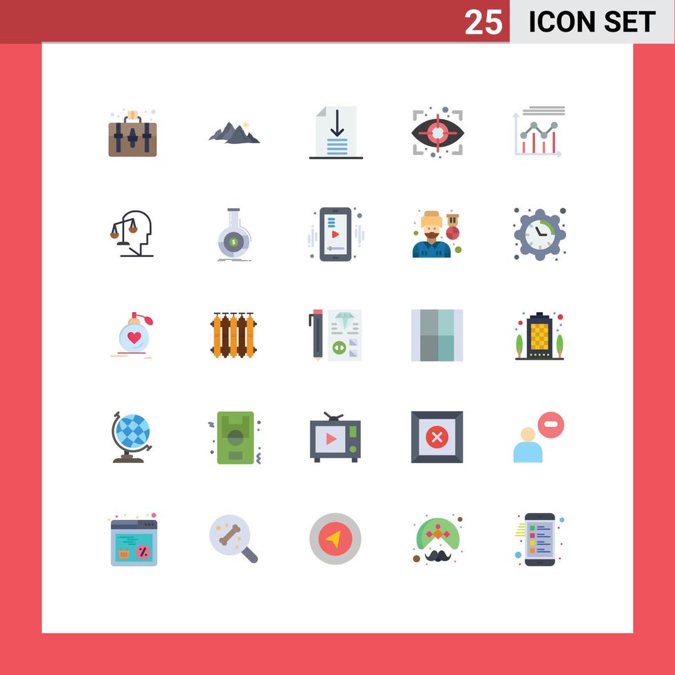 25 Universal Flat Color Signs Symbols of graph analytics sun security eye Editable Vector Design Elements