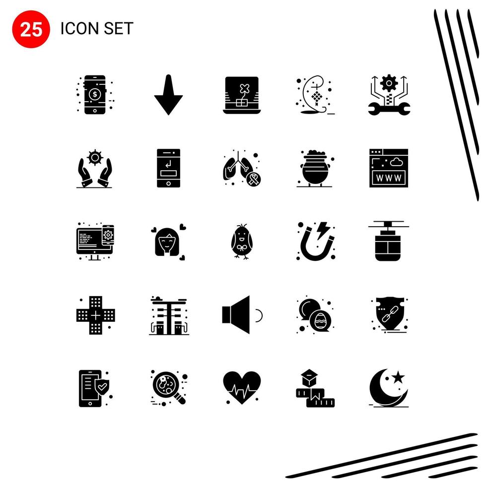 25 Thematic Vector Solid Glyphs and Editable Symbols of business setting ireland gear hari raya Editable Vector Design Elements