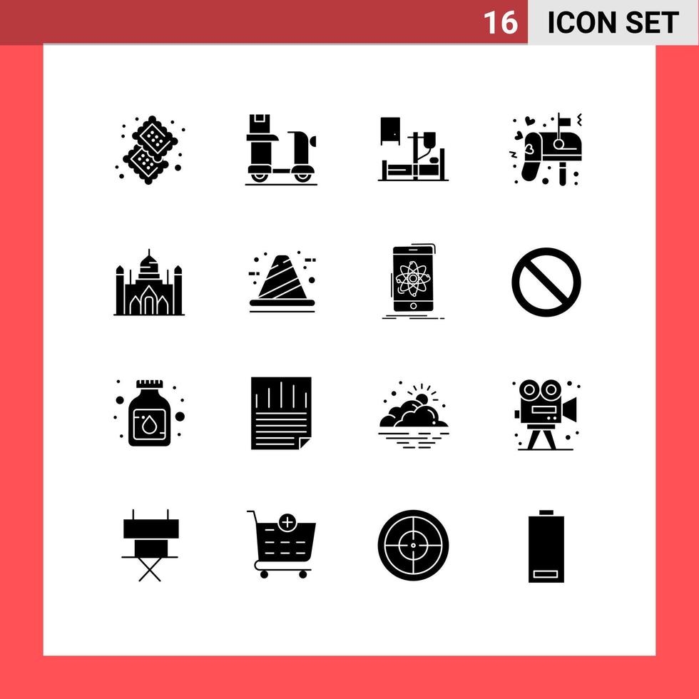User Interface Pack of 16 Basic Solid Glyphs of mail letter logistic box medicine Editable Vector Design Elements