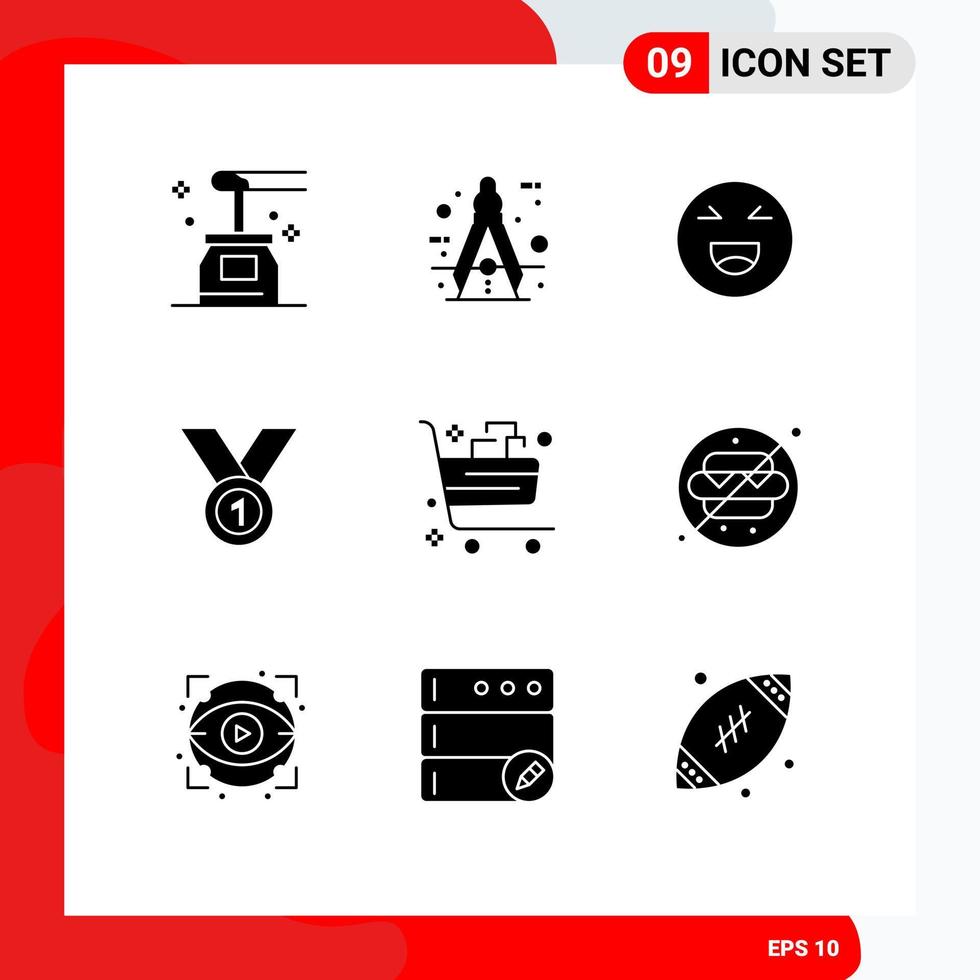 Pack of 9 Modern Solid Glyphs Signs and Symbols for Web Print Media such as leader achieve measure winner smile Editable Vector Design Elements