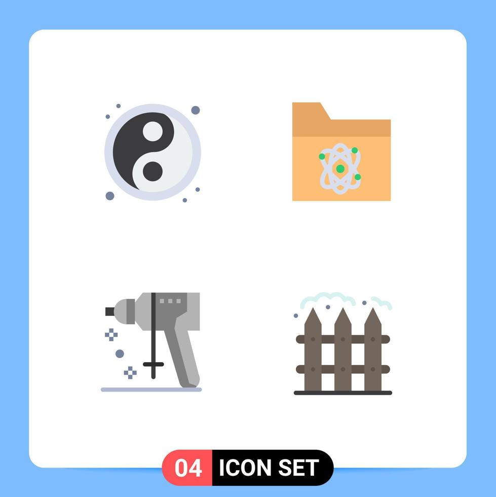 Set of 4 Modern UI Icons Symbols Signs for yin yang puncher atom space farm Editable Vector Design Elements