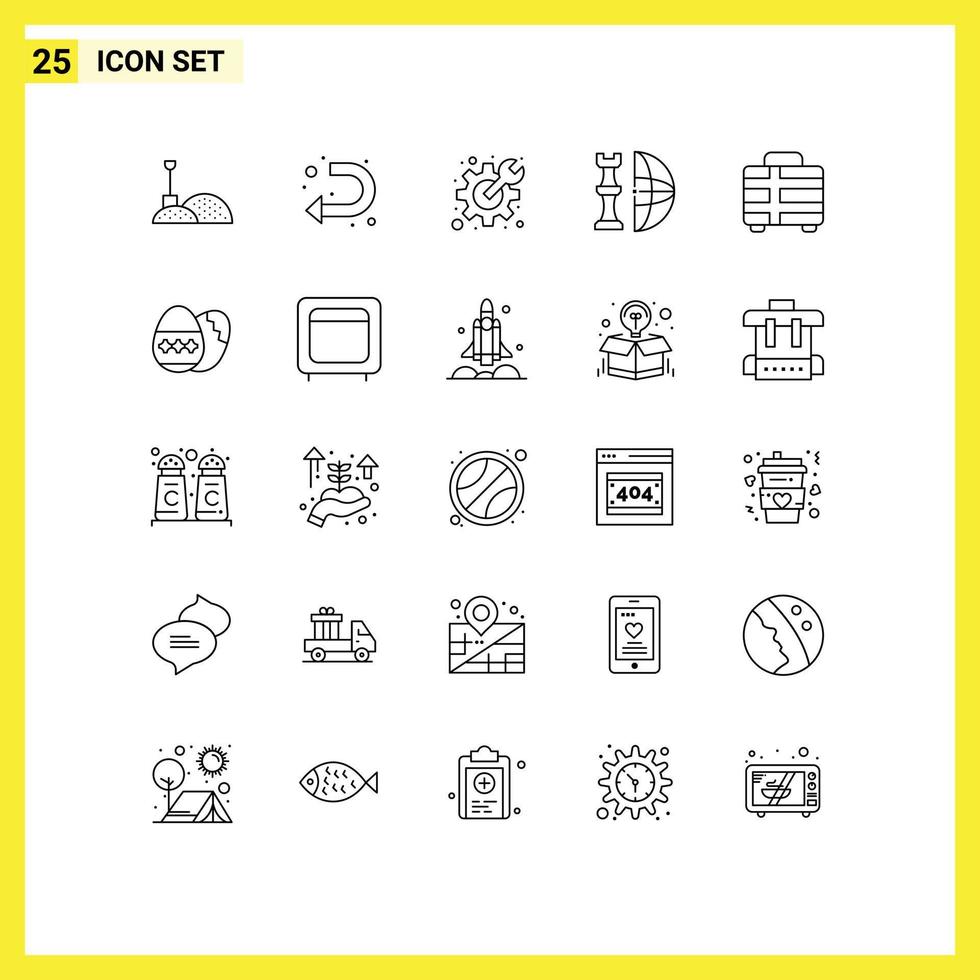 Universal Icon Symbols Group of 25 Modern Lines of holiday plan gear piece global Editable Vector Design Elements