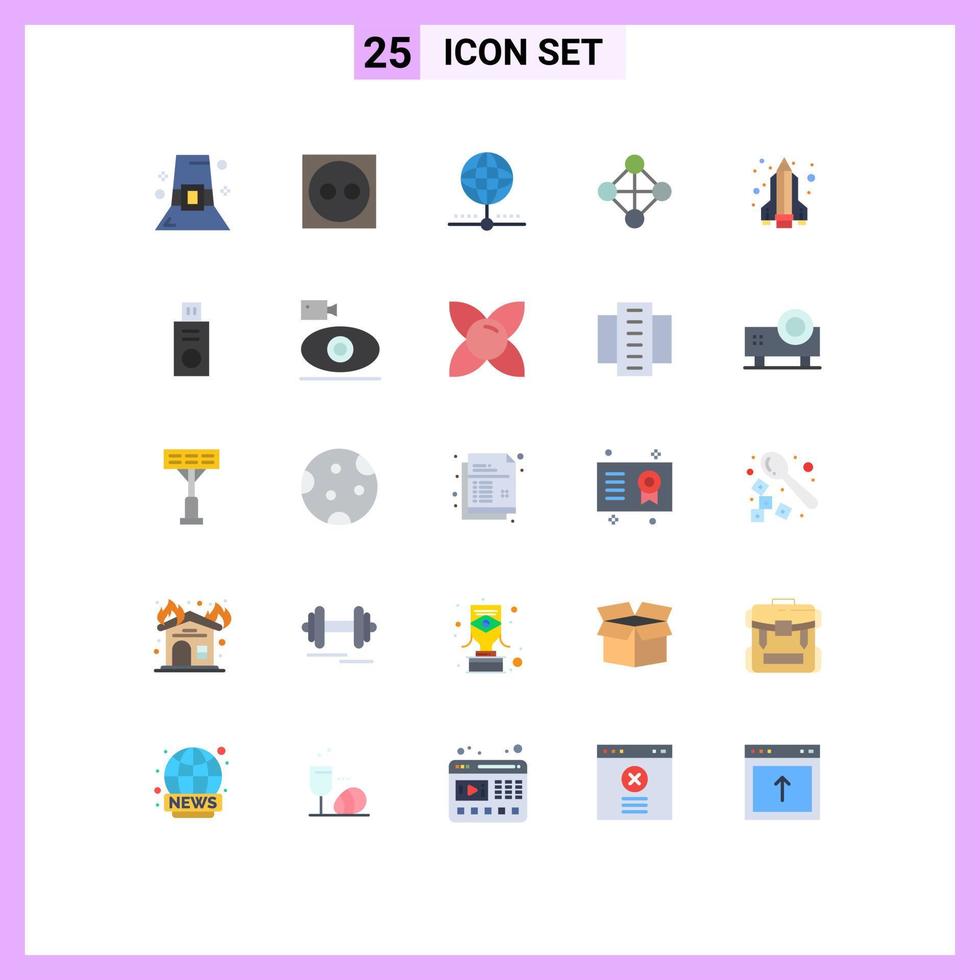 Modern Set of 25 Flat Colors and symbols such as science pencil rocket connect topology hierarchy Editable Vector Design Elements