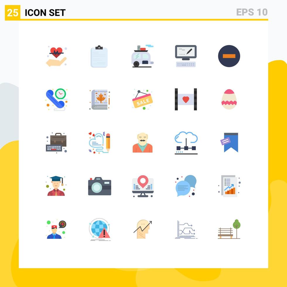 Modern Set of 25 Flat Colors and symbols such as delete keyboard document computer trailer Editable Vector Design Elements