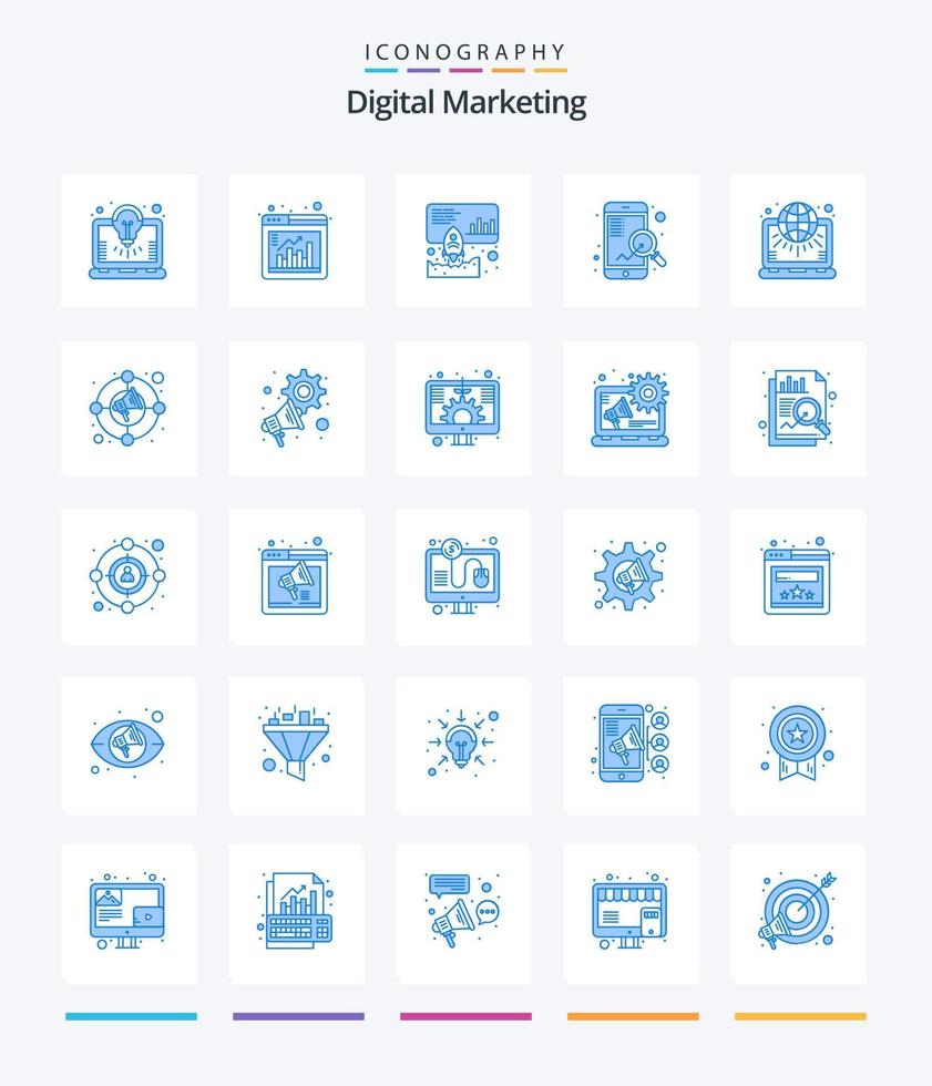 Creative Digital Marketing 25 Blue icon pack  Such As net. seo. data. search. fast vector