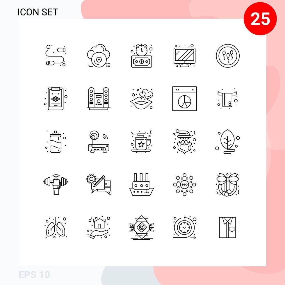 Stock Vector Icon Pack of 25 Line Signs and Symbols for biology device store screen stopwatch Editable Vector Design Elements