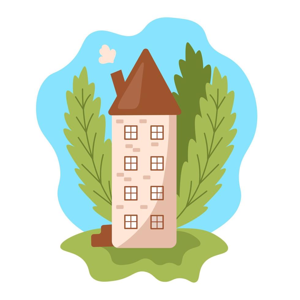 Cute simple house with leaves vector