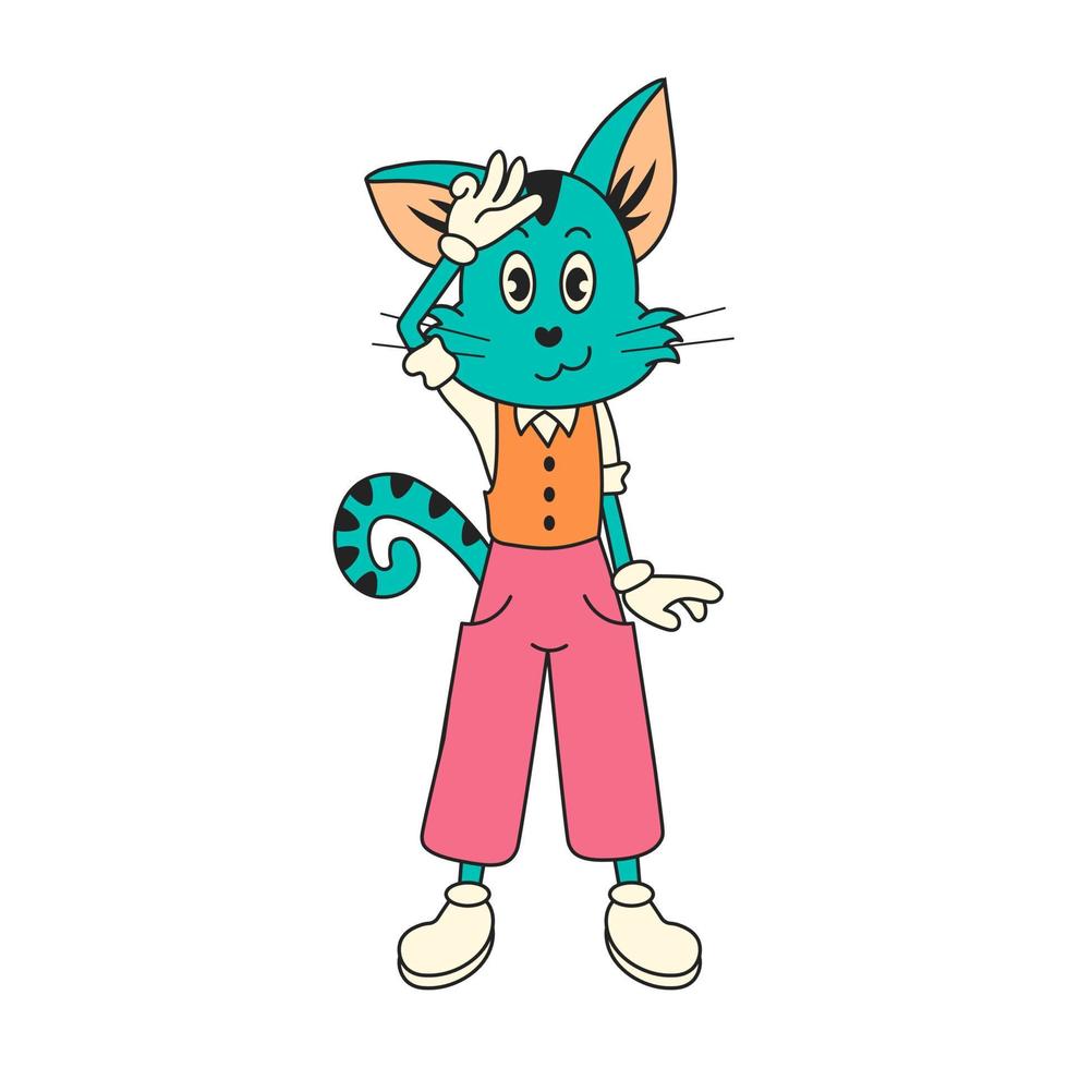 Cute retro style cat in gloves vector