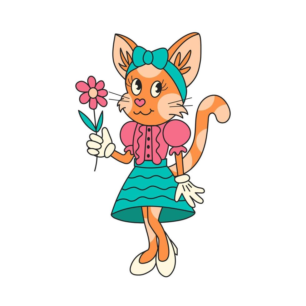 Retro coquette cat girl mascot vector