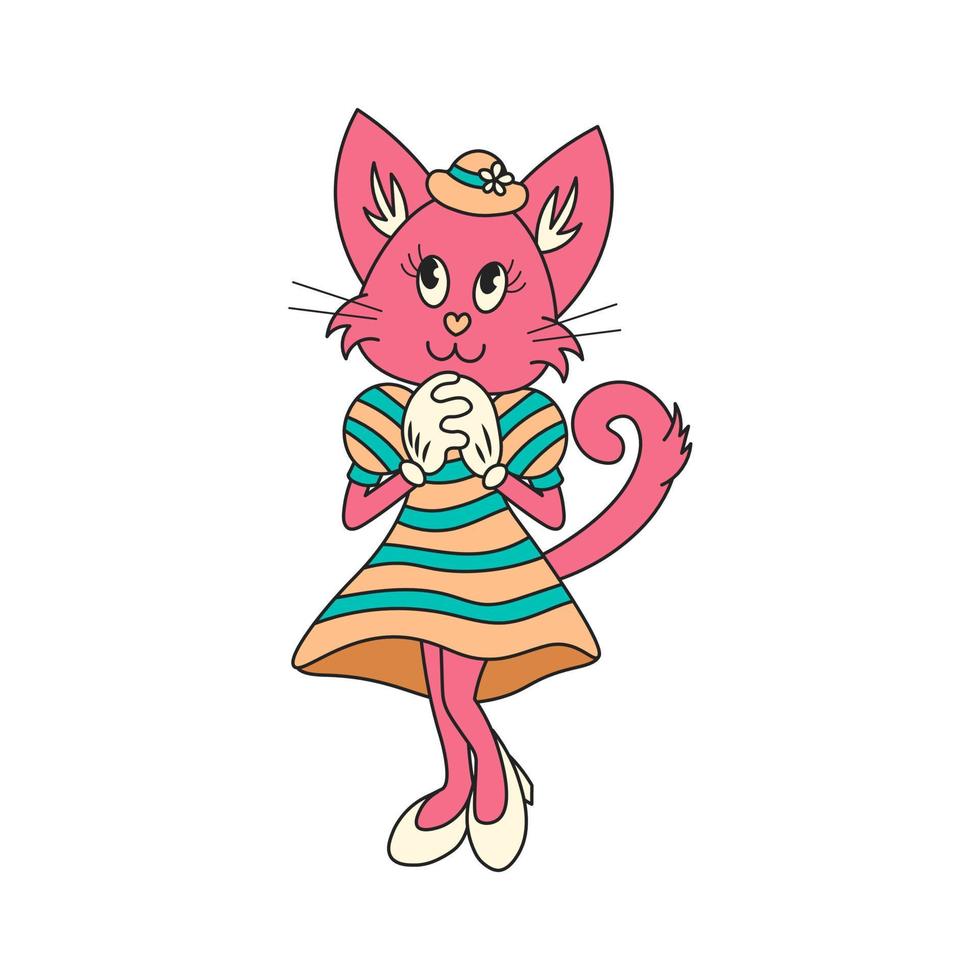 Cute retro cat girl mascot vector
