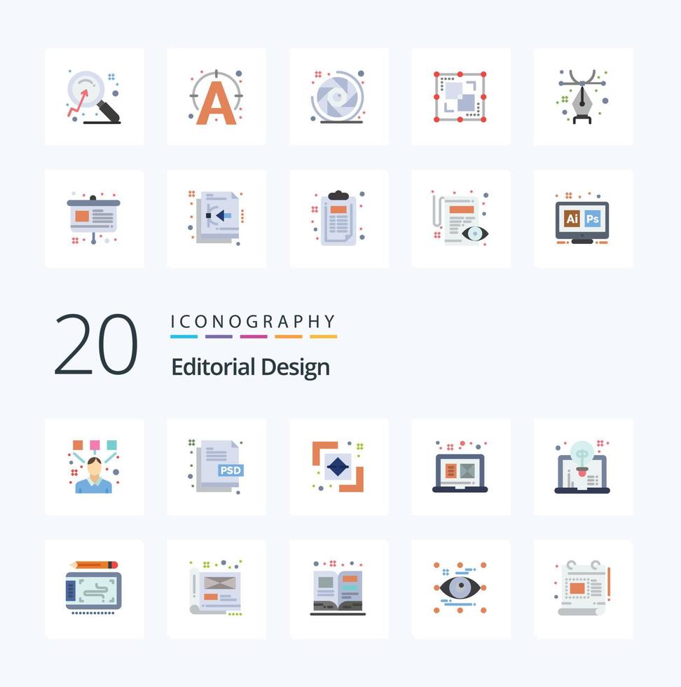 Paquete de iconos de color plano de diseño editorial 20 como ruta de gráfico digital de tipo de archivo gráfico de arte vector