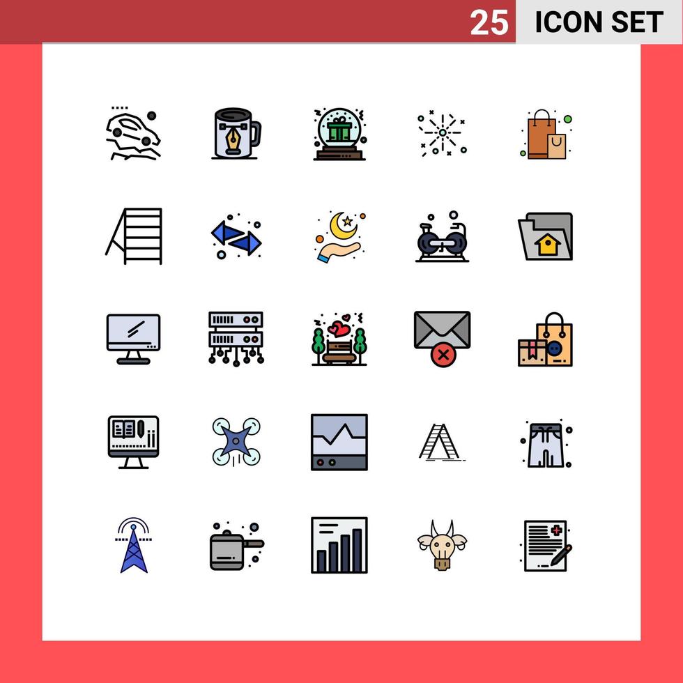 User Interface Pack of 25 Basic Filled line Flat Colors of bag holiday nodes fire gift Editable Vector Design Elements