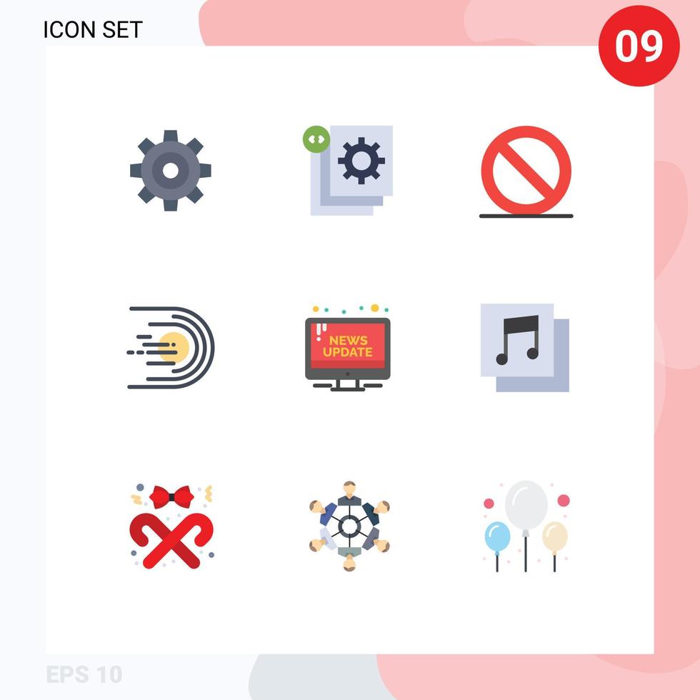 9 User Interface Flat Color Pack of modern Signs and Symbols of space flight process comet stop Editable Vector Design Elements