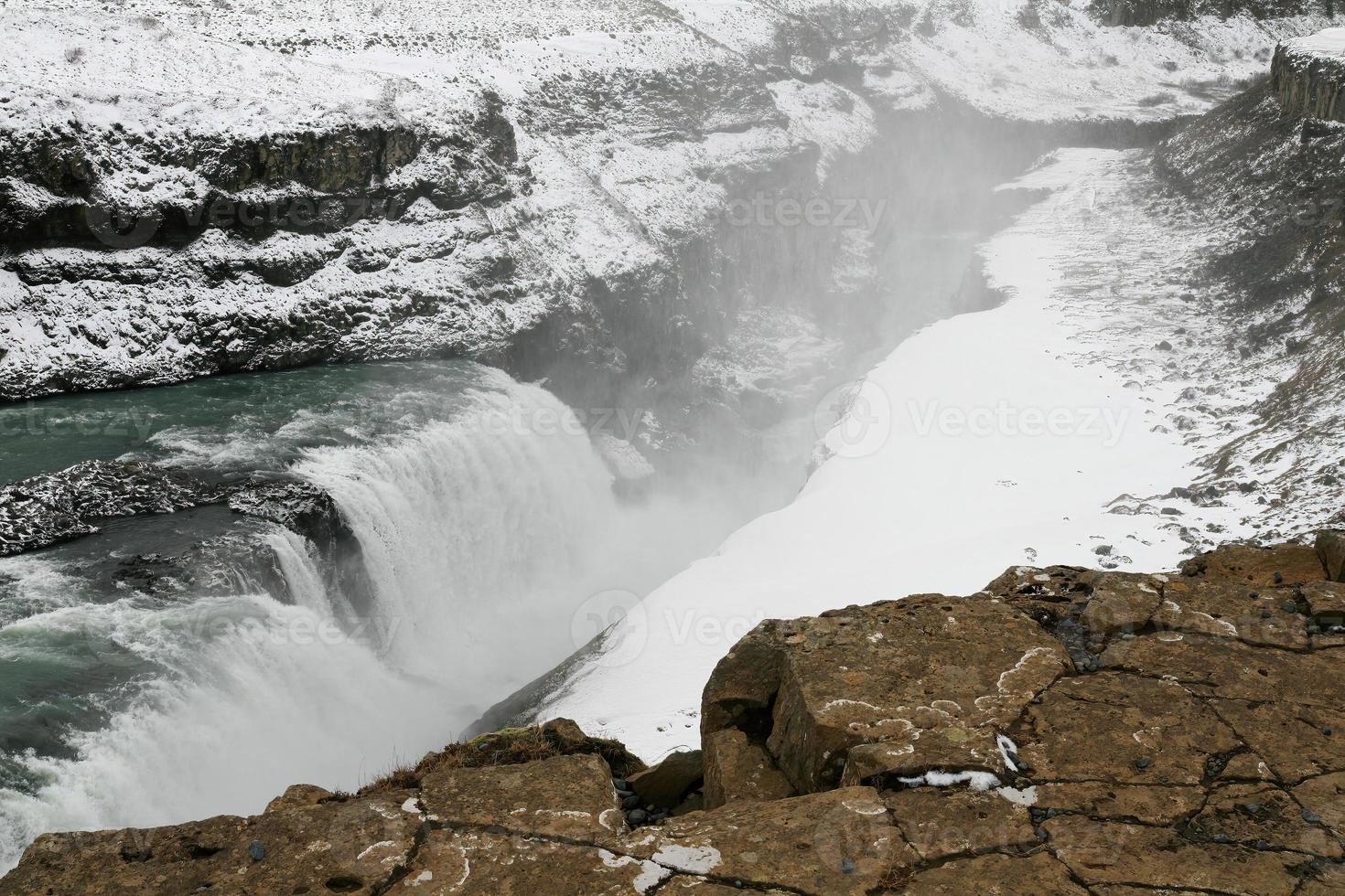 The Golden Circle Route of Iceland. In the winter season. Gullfoss Waterfall top view. photo