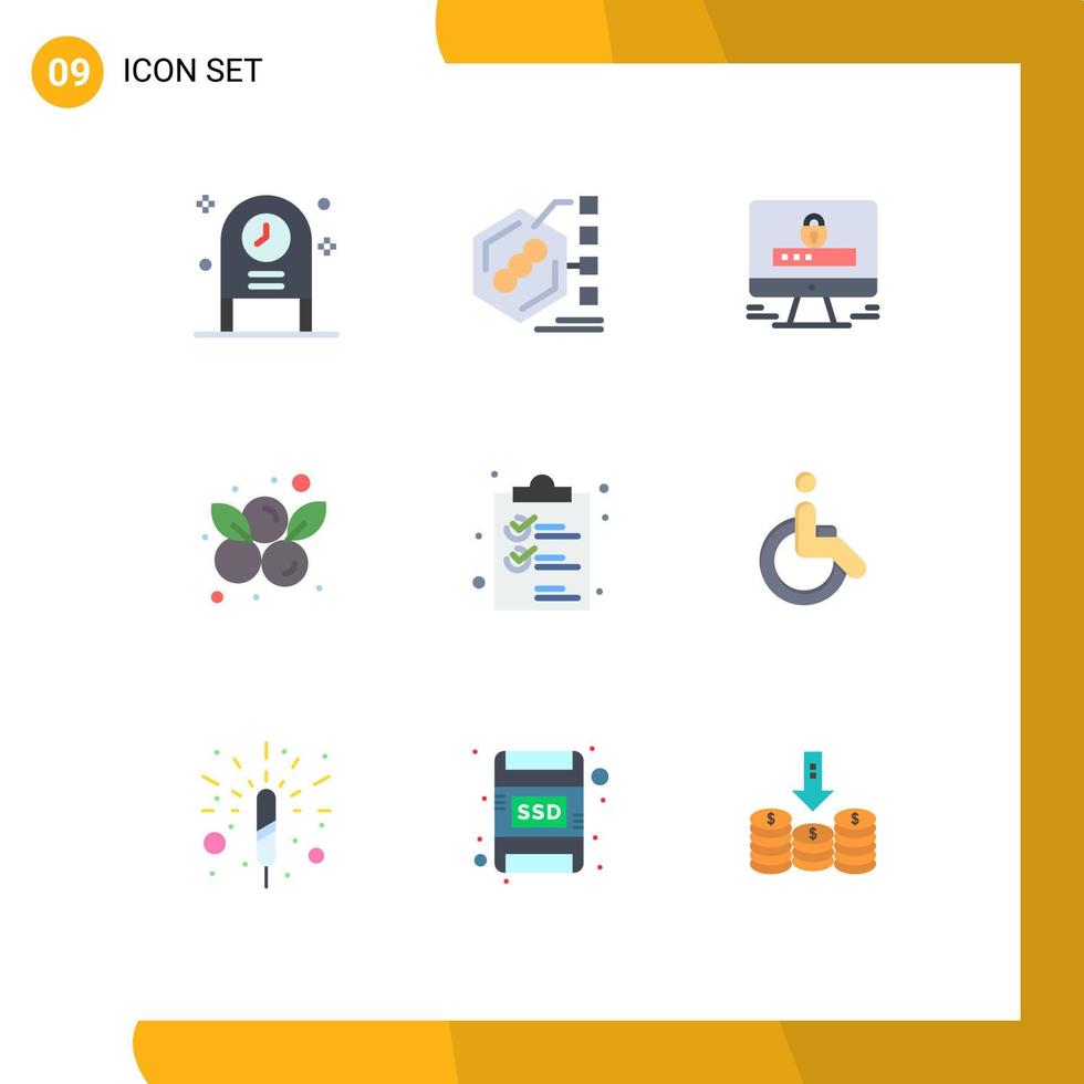 conjunto de 9 iconos de interfaz de usuario modernos signos de símbolos para elementos de diseño vectorial editables de seguridad de arándanos de vida de clip vector