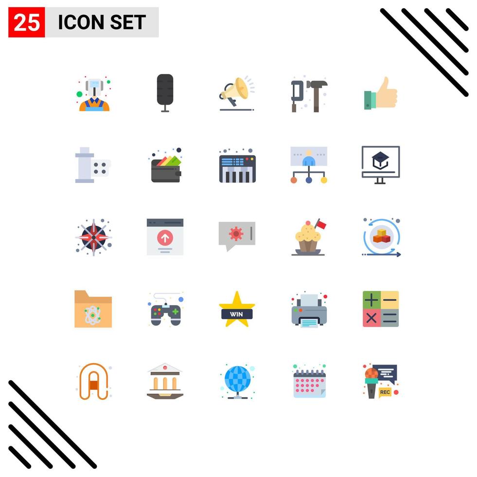 25 User Interface Flat Color Pack of modern Signs and Symbols of like remarks speaker appriciate gear Editable Vector Design Elements