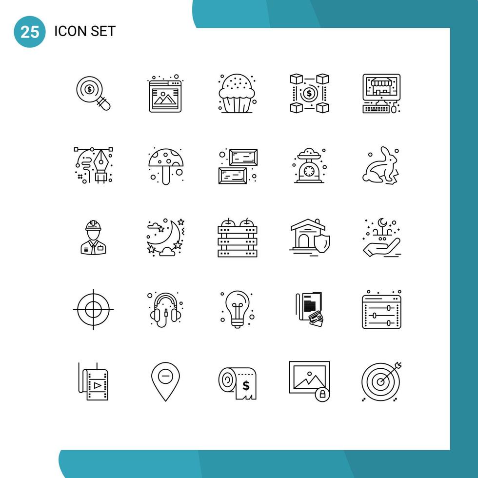 25 Universal Lines Set for Web and Mobile Applications payments network candy currency sweet Editable Vector Design Elements