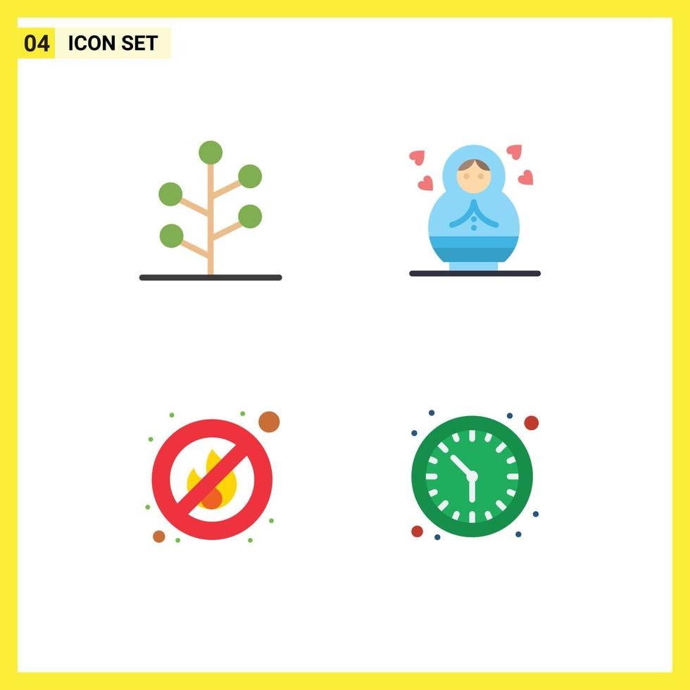 conjunto de 4 iconos planos comerciales paquete para bosque lugar árbol niños tiempo elementos de diseño vectorial editables vector