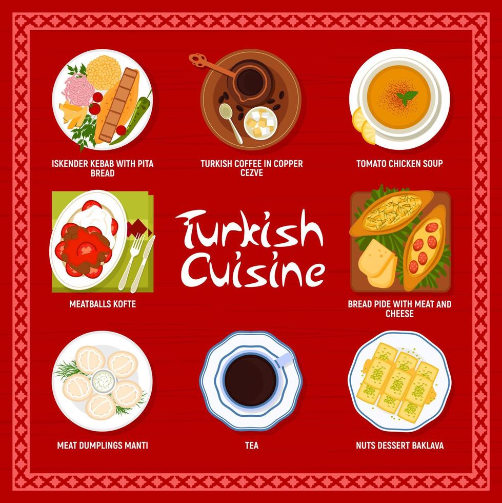 plantilla de vector de página de menú de comida de cocina turca
